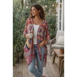 Boho Southwestern Aztec Kimono Open Front Festival Layer